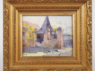 Vente aux enchères Blanche ODIN.  "le portail et paysage" Dessin double face, signé en ba