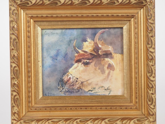 Vente aux enchères Blanche ODIN.  "portrait de la vache capitana" et "trophée d'oiseau" A