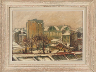 Vente aux enchères Jean PESKÉ (1870-1949). "La ville enneigée" Huile sur toile. Signée en