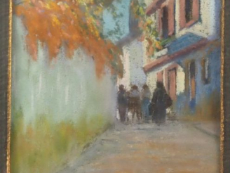 Vente aux enchères PERICO RIBERA.  "rue à Ciboure" Pastel, signé en bas à droite et daté 