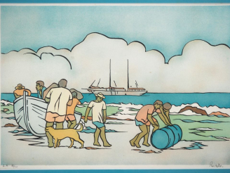 Vente aux enchères RAVIELO. "les marins d'haiti" Lithographie, signée et numérotée 18/20