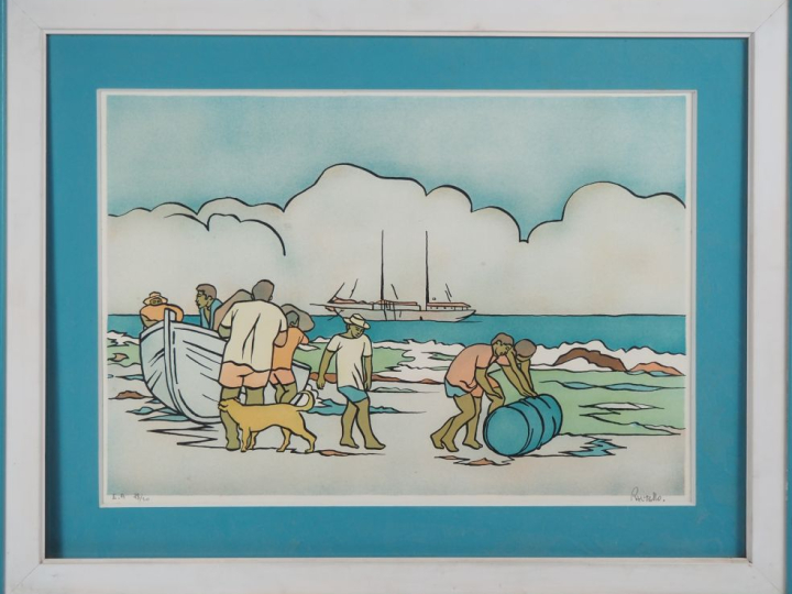 RAVIELO. "les marins d'haiti" Lithographie, signée et numérotée 18/20