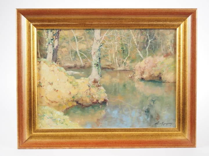 Albert REGAGNON.  "Lorp à Sentaraille" Huile sur panneau, signée en ba