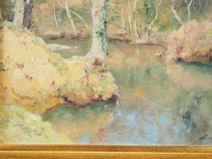 Albert REGAGNON.  "Lorp à Sentaraille" Huile sur panneau, signée en ba