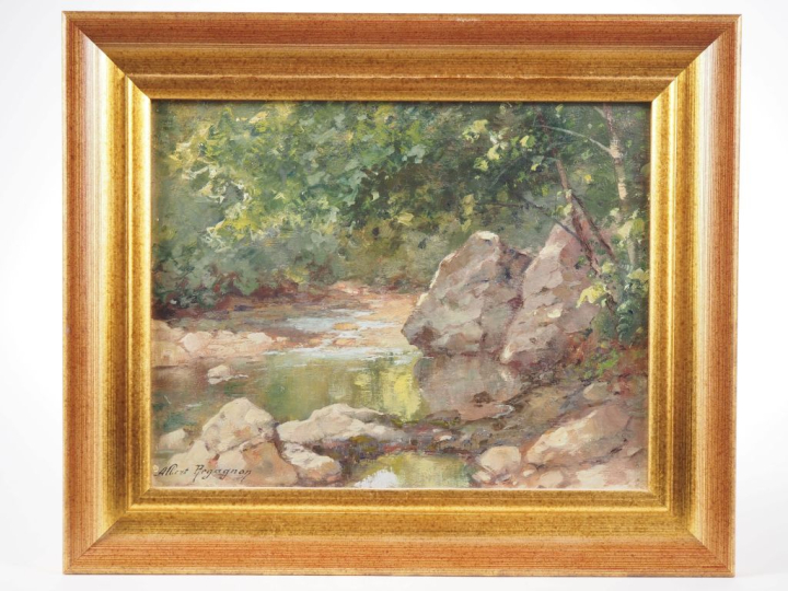 Albert REGAGNON.  "Lorp à Sentaraille" Huile sur panneau, signée en ba