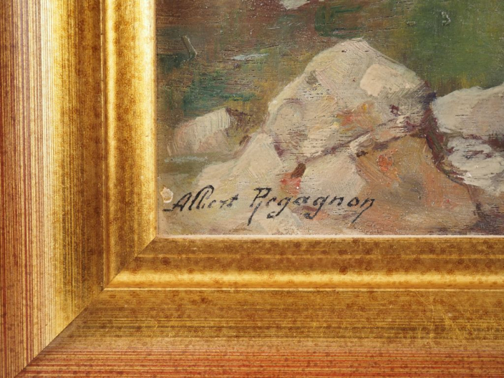 Albert REGAGNON.  "Lorp à Sentaraille" Huile sur panneau, signée en ba