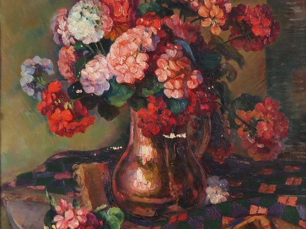 Sany SASSY.  "bouquet d'hortensias" Huile sur toile, signée en bas à g