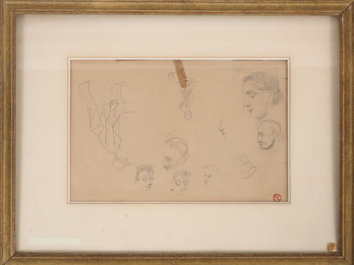 Henri DE TOULOUSE-LAUTREC (1864-1901). "Huit visages et deux marcheurs