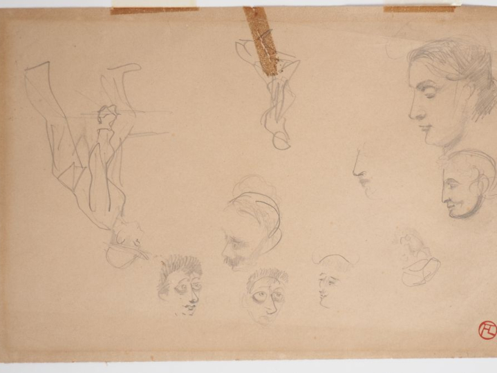 Henri DE TOULOUSE-LAUTREC (1864-1901). "Huit visages et deux marcheurs