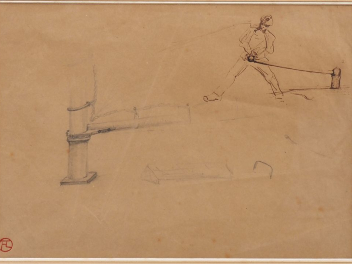 Henri DE TOULOUSE-LAUTREC (1864-1901). "Marin en action" (étude de nat