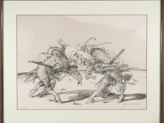 Vente aux enchères Claude WEISBUCH.  "personnages de la Comédia del Arte" Lithographie nu