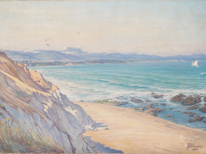 Ecole française XXème.  "Matin d'aout sur la falaise d'Hibaritz, près 