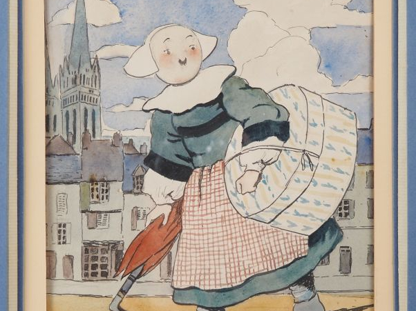 Ecole française XXème.  "Bécassine" Aquarelle Dim. À vue : 27,5 x 20,5