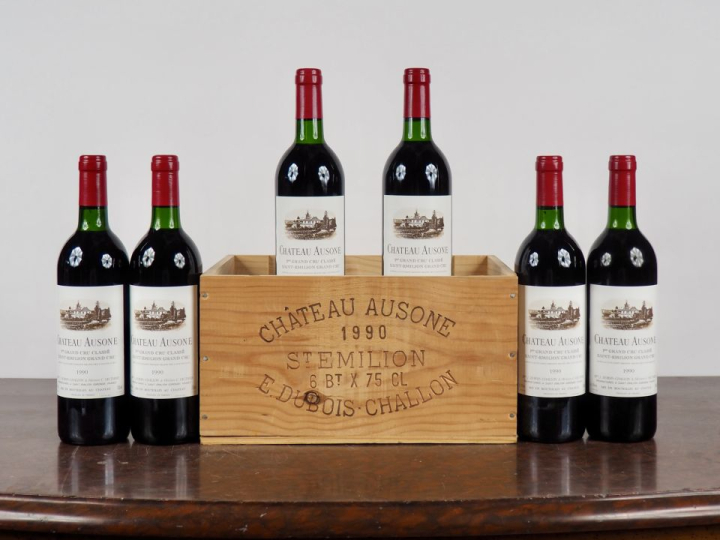 6 BOUTEILLES CHÂTEAU AUSONE 1er GCC SAINT ÉMILION - 1990 - CBO - #1 - 