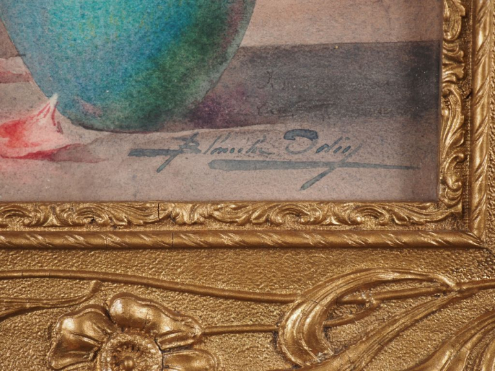 Blanche ODIN.  "Bouquet de fleurs dans un vase" Aquarelle, signée en b
