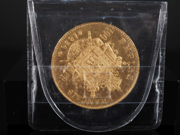 Pièce de 100 Francs or, Napoléon III Empereur, 1856-A.  FRAIS ACHETEUR