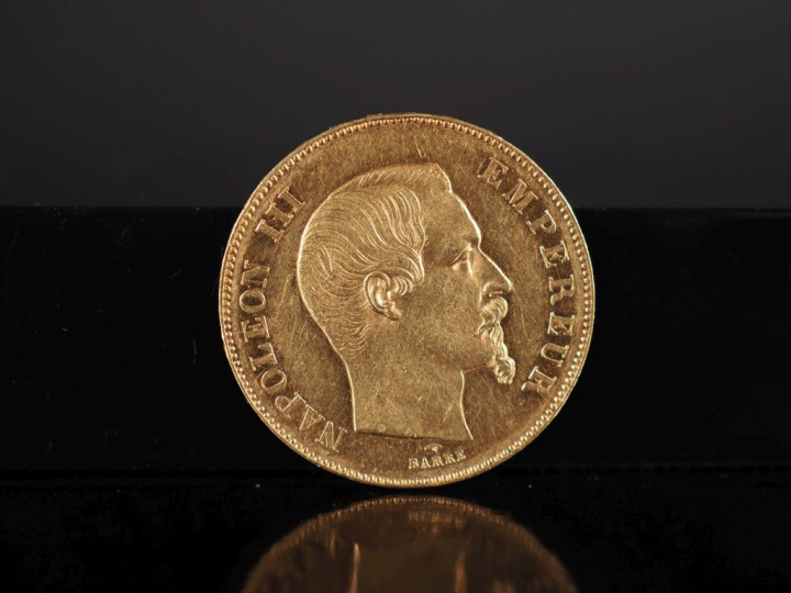 Pièce de 50 Francs or, Napoléon III Empereur, 1855-A. FRAIS ACHETEURS 