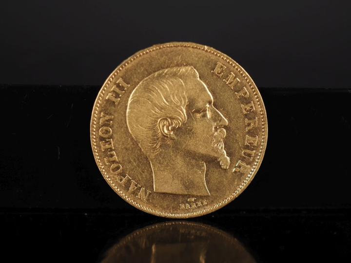 Pièce de 50 Francs or, Napoléon III Empereur, 1855-A. FRAIS ACHETEURS 