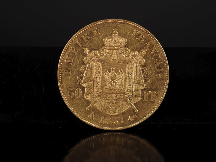 Pièce de 50 Francs or, Napoléon III Empereur, 1857-A.  FRAIS ACHETEURS