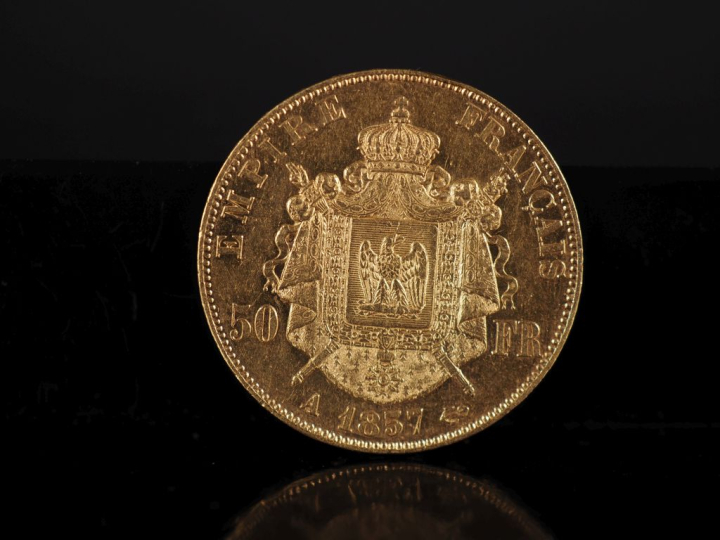 Pièce de 50 Francs or, Napoléon III Empereur, 1857-A.  FRAIS ACHETEURS