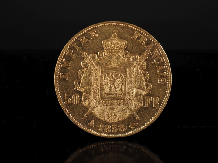 Pièce de 50 Francs or, Napoléon III Empereur, 1858-A.  FRAIS ACHETEURS