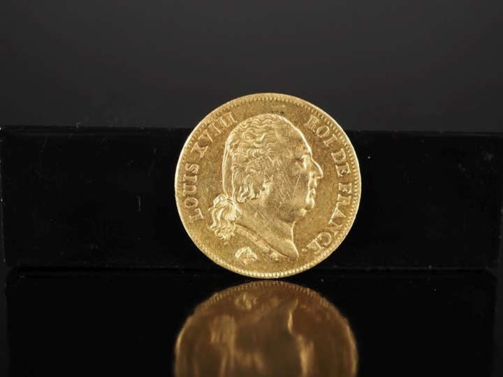 Pièce de 40 Francs or, Louis XVIII, Roi des Français, 1818-A. FRAIS AC
