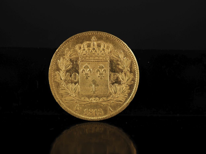 Pièce de 40 Francs or, Louis XVIII, Roi des Français, 1818-A. FRAIS AC