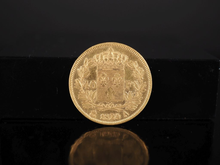 Pièce de 40 Francs or, Louis XVIII, Roi des Français, 1824-A. FRAIS AC