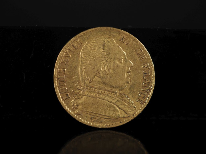 Pièce de 20 Francs or, Louis XVIII, Roi de France, 1814-W. FRAIS ACHET
