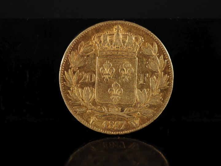 Pièce de 20 Francs or, Louis XVIII, Roi de France, 1817-W. FRAIS ACHET