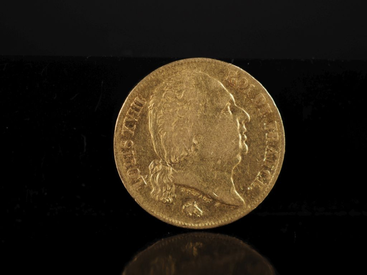 Pièce de 20 Francs or, Louis XVIII, Roi de France, 1824-W. FRAIS ACHET