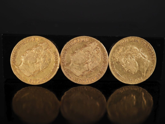 Vente aux enchères Trois pièces de 20 Francs or, Louis-Philippe I, Roi des Français, 1836