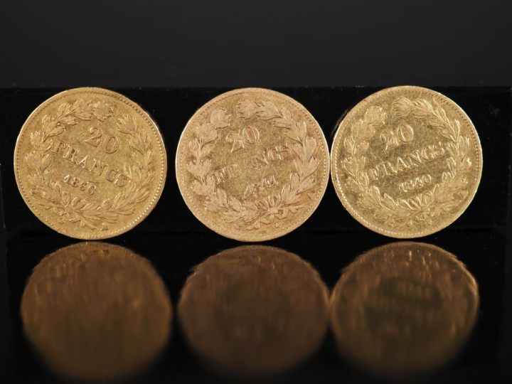 Trois pièces de 20 Francs or, Louis-Philippe I, Roi des Français, 1836