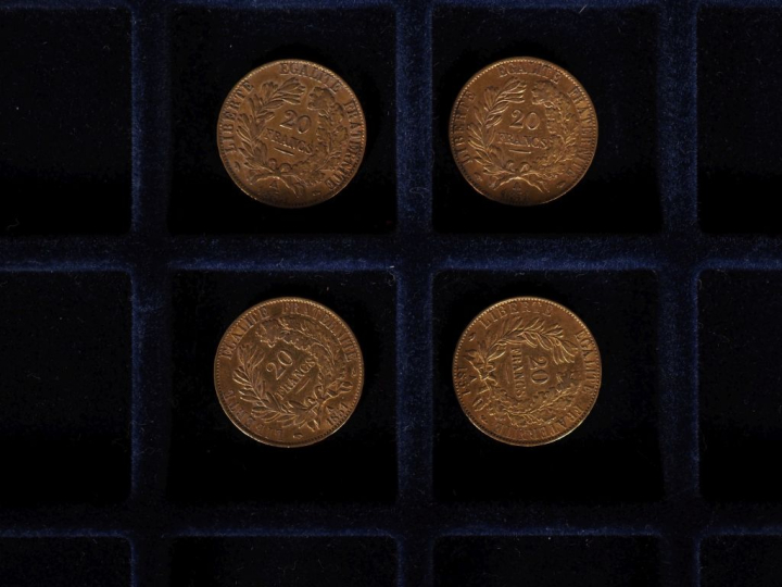Trois pièces de 20 Francs or, 1851-A.  FRAIS ACHETEURS 10% HT.