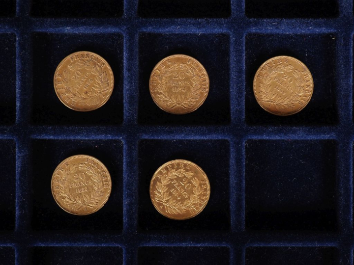 Cinq pièces de 20 Francs or, 1854-A.  FRAIS ACHETEURS 10% HT.