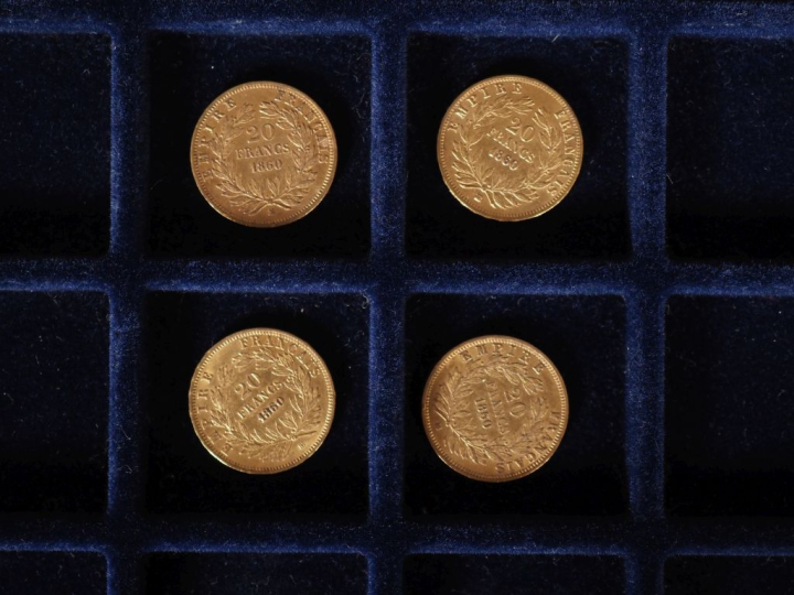 Quatre pièces de 20 Francs or, 1860-BB. FRAIS ACHETEURS 10% HT.