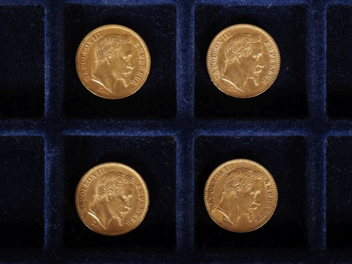 Quatre pièces de 20 Francs or, 1865-BB. FRAIS ACHETEURS 10% HT.