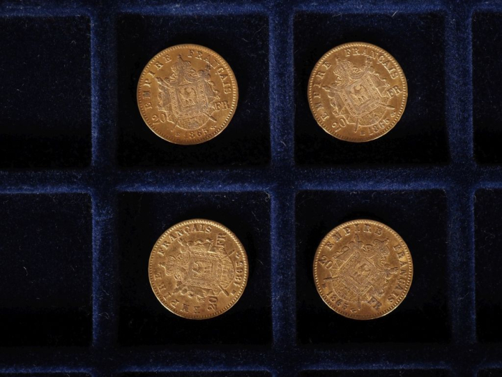 Quatre pièces de 20 Francs or, 1865-BB. FRAIS ACHETEURS 10% HT.