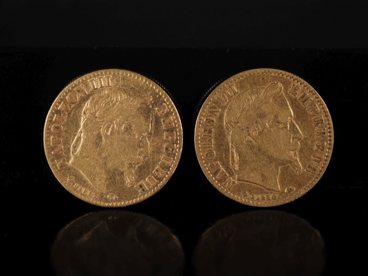 Deux pièces de 10 Francs or, 1866-A et 1866-BB. FRAIS ACHETEURS 10% HT