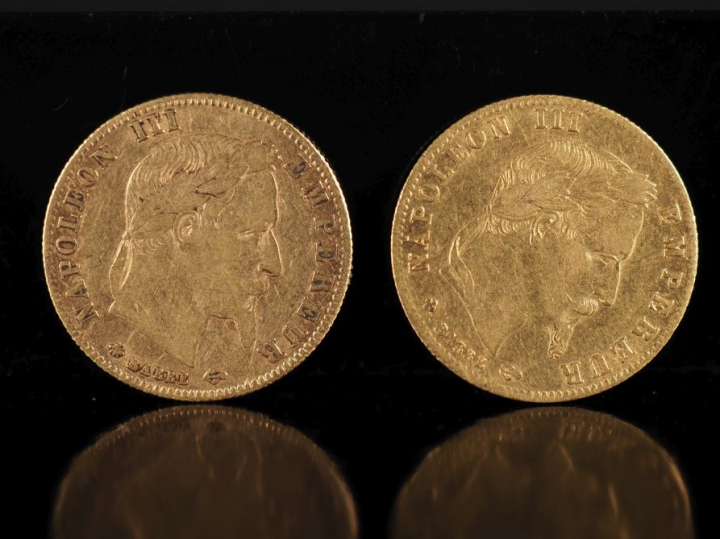 Deux pièces de 5 Francs or, Napoléon III Empereur, 1866-A et 1866-BB. 
