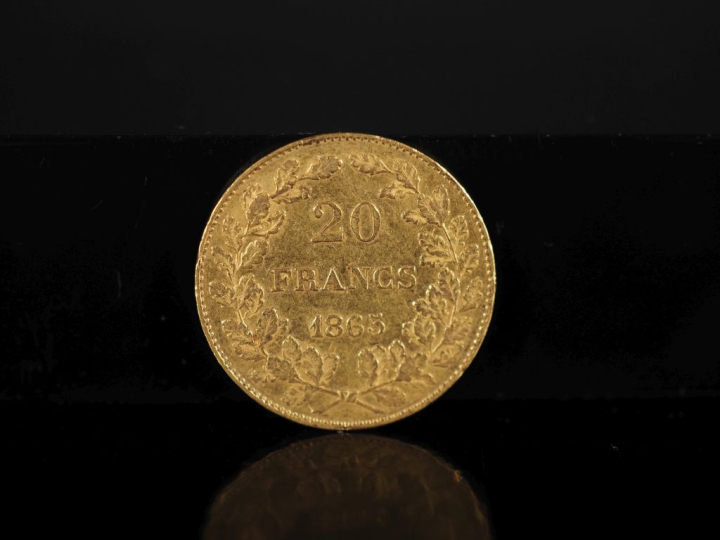 Pièce de 20 Francs or belge, Leopold Premier, 1865. FRAIS ACHETEURS 10