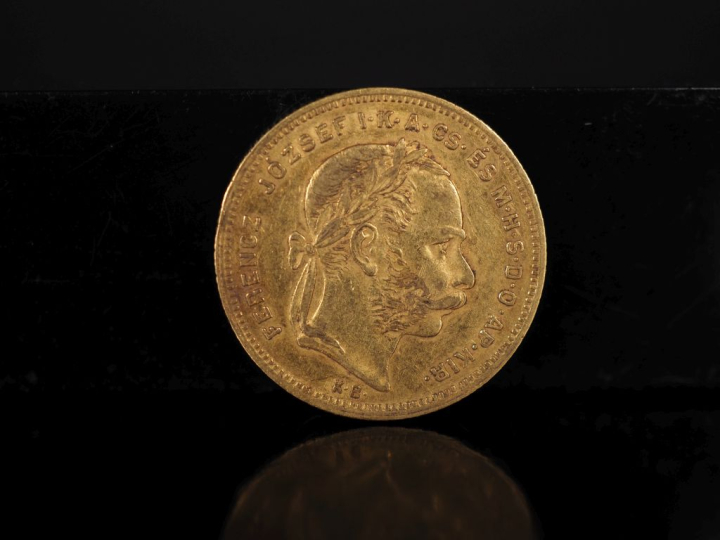 Une pièce de 20 Francs / 8 Forint or, 1875-KB. FRAIS ACHETEURS 10% HT.