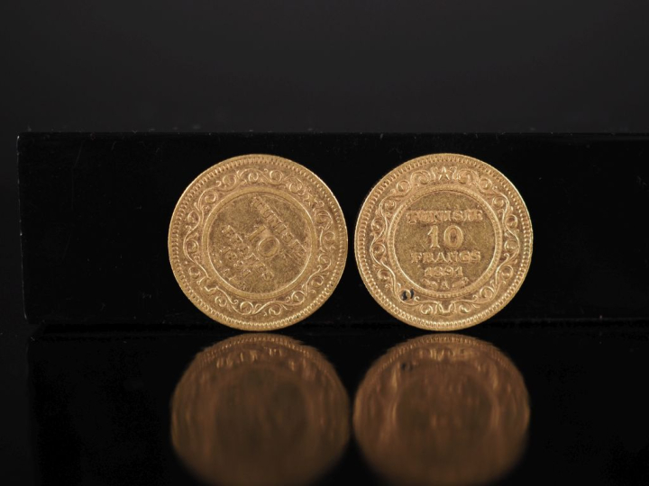 Deux pièces de 10 Francs or, Turquie, 1891-A.  FRAIS ACHETEURS 10% HT.