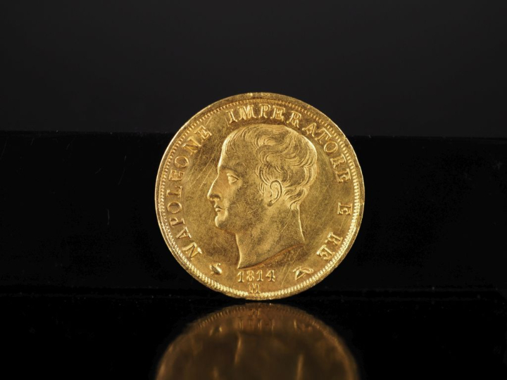 Pièce de 40 Lire or, Napoleone Imperatore, 1814-M. FRAIS ACHETEURS 10%
