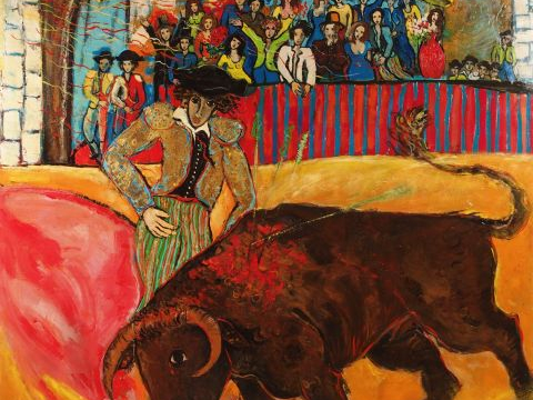 RAYA SORKINE 'Tauromachie'. Huile sur toile, signée en bas à droite et