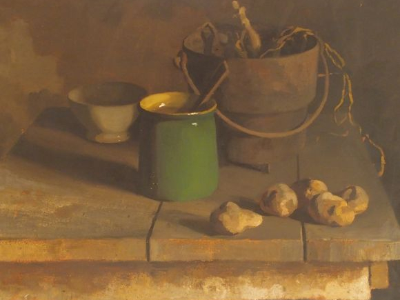 Pierre JOUFFROY, " Nature morte". Huile sur isorel, signée en bas à ga