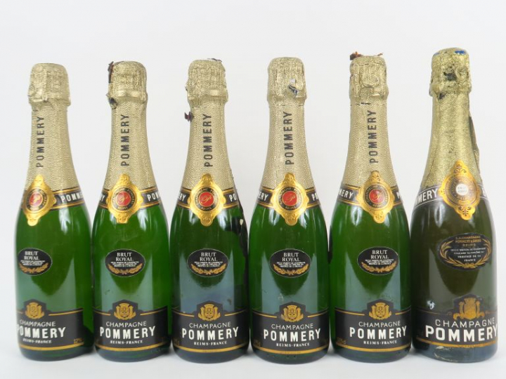 6 DEMIES BOUTEILLES CHAMPAGNE POMMERY : 5 BRUT ROYAL - 1 BRUT RÉSERVE