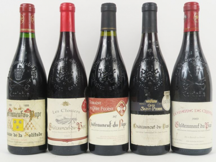 5 BOUTEILLES CHATEAUNEUF DU PAPE : 1 DOMAINE DE LA SOLITUDE 1999 - 1 L