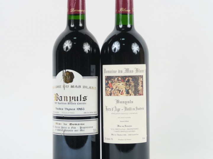 2 BOUTEILLES BANYULS DOMAINE DU MAS BLANC : 1 'VIEILLES VIGNES' 1985 -