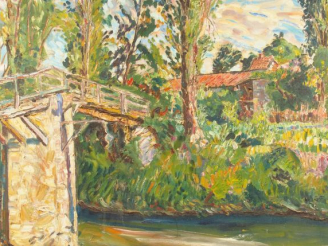 Vente aux enchères Mario CAVAGLIERI. 'Moulin de gascogne au printemps'. Huile sur toile s